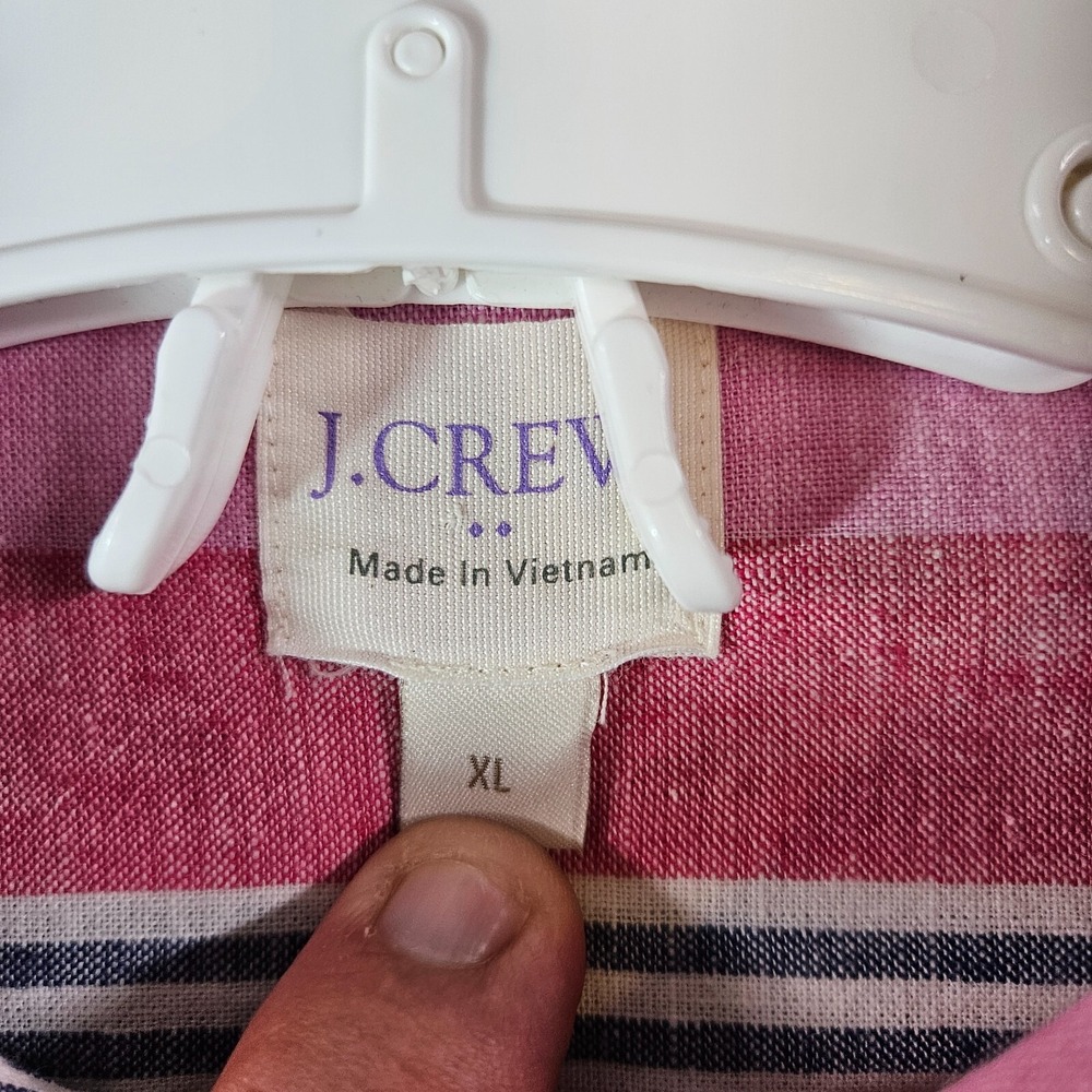 J Crew Linen Blend Shirt Top Women XL Button Up Long Sleeve Pink Red Striped - Picture 4 of 12